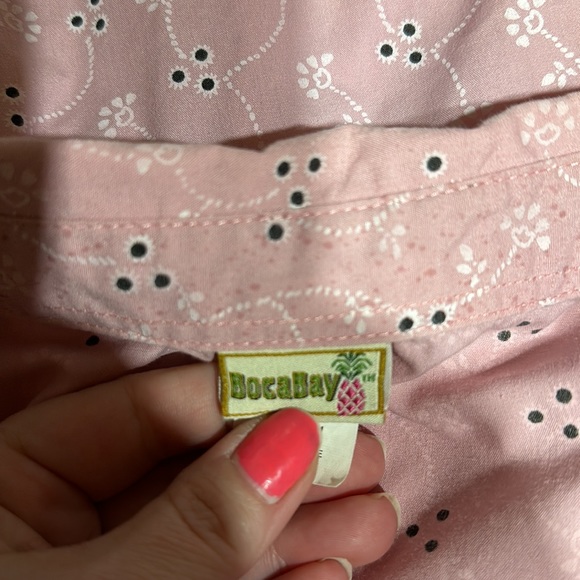 Boca Bay Collared Short Sleeve Pink Floral Button Down Blouse - Picture 10 of 11